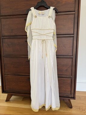 White Goddess Maxi Dress with Gold Trim,13-14 yrs.